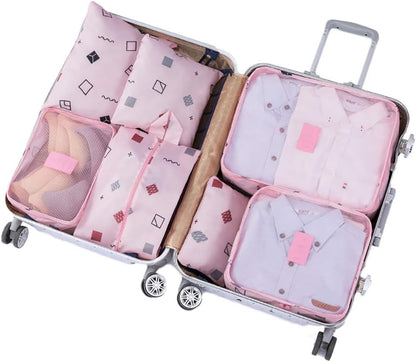 LANGUGU Compression Travel Luggage Organizers 6 Set, Mesh Clothes Bags Luggage Travel Packing Cubes with Bra Underwear Bag for Carry-on Luggage, Suitcase and Backpacking Accessories (Beige)