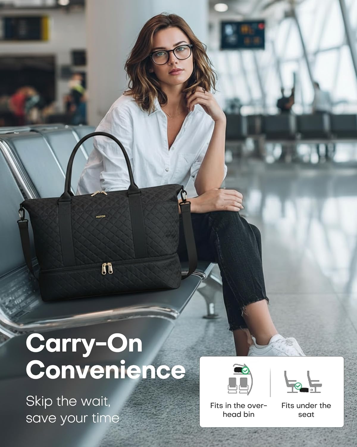 Travel Duffel Bag - Weekender Bags for Women, Gym Tote Bags with Shoe Compartment, Carry On Overnight Bag with Toiletry Bag for Travel Essentials and Travel Accessories, Black, 13.4"×17.3"×7.9"