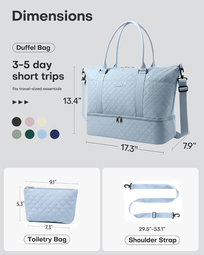Travel Duffel Bag - Weekender Bags for Women, Gym Tote Bags with Shoe Compartment, Carry On Overnight Bag with Toiletry Bag for Travel Essentials and Travel Accessories, Black, 13.4"×17.3"×7.9"