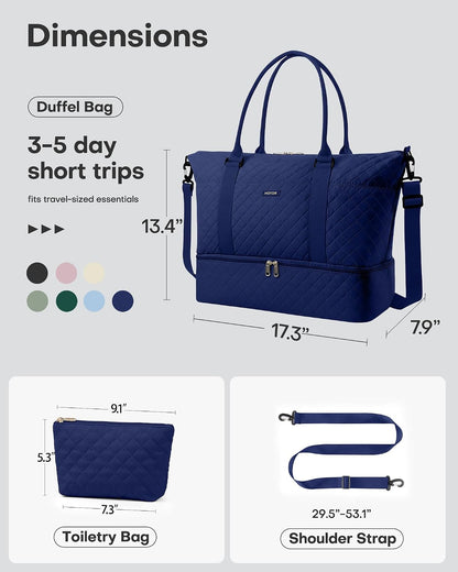 Travel Duffel Bag - Weekender Bags for Women, Gym Tote Bags with Shoe Compartment, Carry On Overnight Bag with Toiletry Bag for Travel Essentials and Travel Accessories, Black, 13.4"×17.3"×7.9"