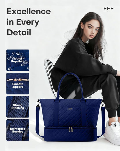 Travel Duffel Bag - Weekender Bags for Women, Gym Tote Bags with Shoe Compartment, Carry On Overnight Bag with Toiletry Bag for Travel Essentials and Travel Accessories, Black, 13.4"×17.3"×7.9"