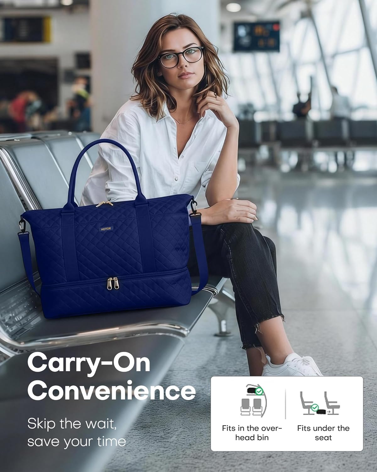 Travel Duffel Bag - Weekender Bags for Women, Gym Tote Bags with Shoe Compartment, Carry On Overnight Bag with Toiletry Bag for Travel Essentials and Travel Accessories, Black, 13.4"×17.3"×7.9"