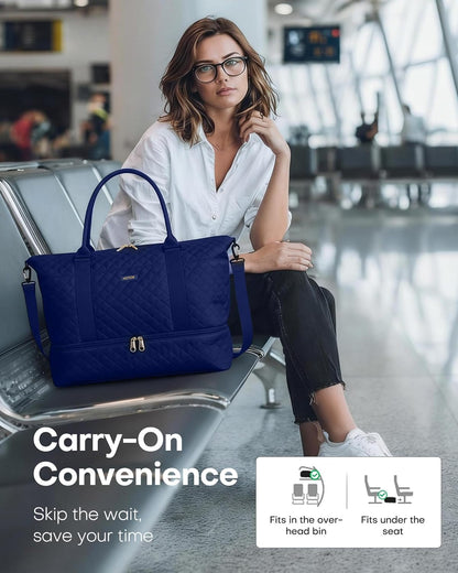 Travel Duffel Bag - Weekender Bags for Women, Gym Tote Bags with Shoe Compartment, Carry On Overnight Bag with Toiletry Bag for Travel Essentials and Travel Accessories, Black, 13.4"×17.3"×7.9"
