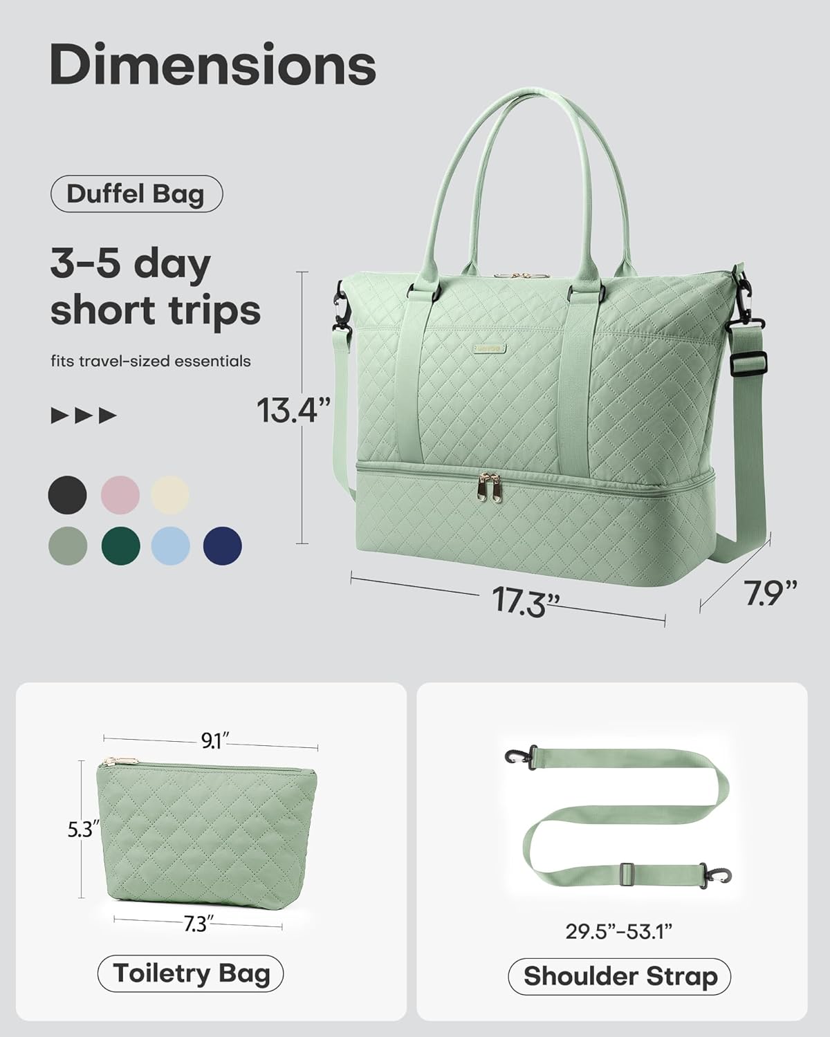 Travel Duffel Bag - Weekender Bags for Women, Gym Tote Bags with Shoe Compartment, Carry On Overnight Bag with Toiletry Bag for Travel Essentials and Travel Accessories, Black, 13.4"×17.3"×7.9"