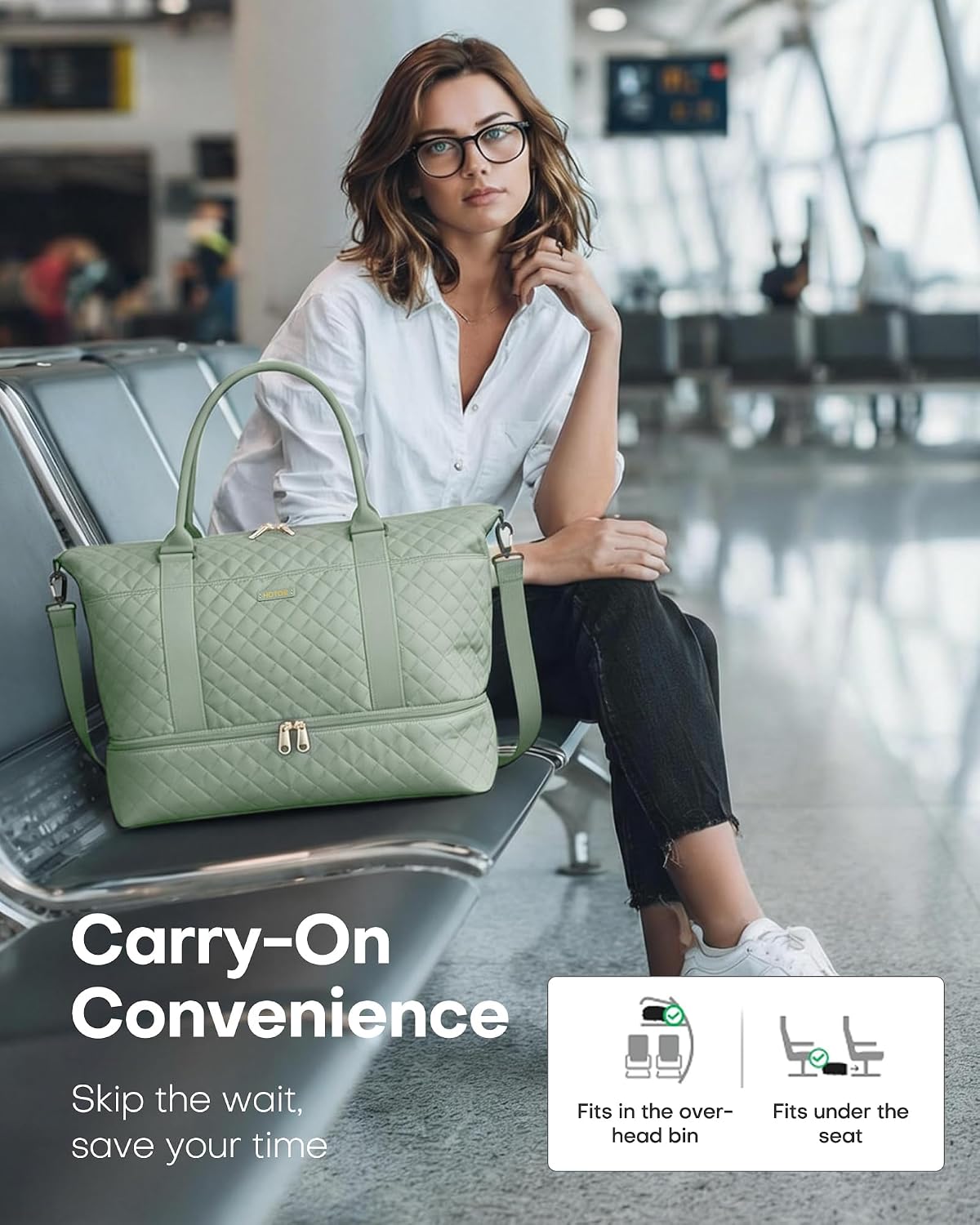 Travel Duffel Bag - Weekender Bags for Women, Gym Tote Bags with Shoe Compartment, Carry On Overnight Bag with Toiletry Bag for Travel Essentials and Travel Accessories, Black, 13.4"×17.3"×7.9"