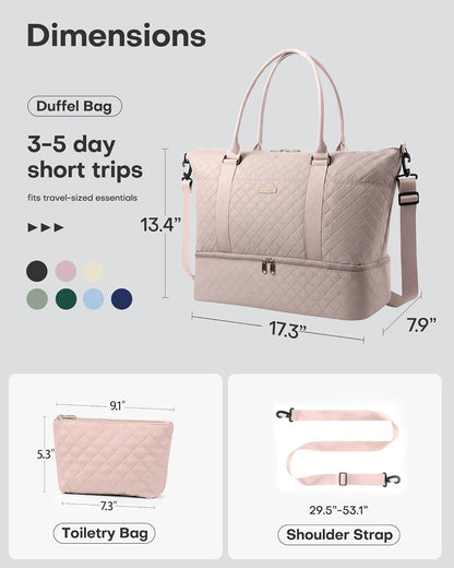 Travel Duffel Bag - Weekender Bags for Women, Gym Tote Bags with Shoe Compartment, Carry On Overnight Bag with Toiletry Bag for Travel Essentials and Travel Accessories, Black, 13.4"×17.3"×7.9"