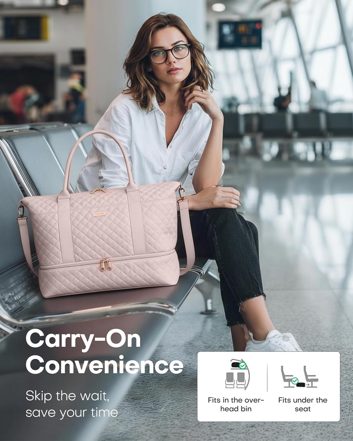 Travel Duffel Bag - Weekender Bags for Women, Gym Tote Bags with Shoe Compartment, Carry On Overnight Bag with Toiletry Bag for Travel Essentials and Travel Accessories, Black, 13.4"×17.3"×7.9"