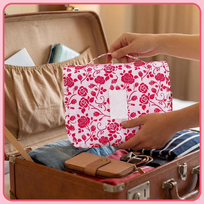 Hanging Toiletry Bag, Red Roses Waterproof Cosmetic Bag Portable Makeup Pouch Travel Wash Bag with Handle for Kids Teen Girls Spring Party Mothers Day Gifts