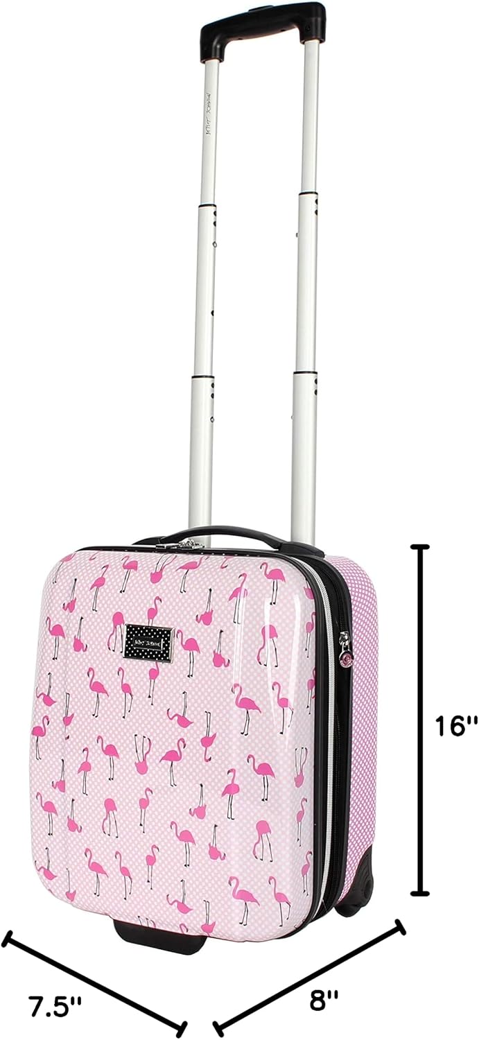 Designer Underseat Luggage Collection - 15 Inch Hardside Carry On Suitcase for Women- Lightweight Under Seat Bag with 2-Rolling Wheels