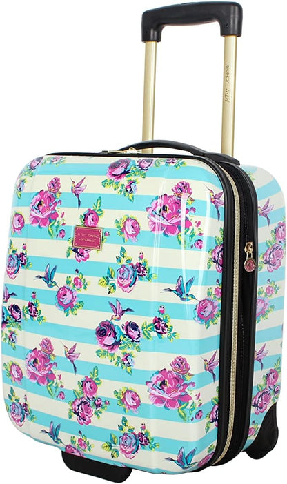 Designer Underseat Luggage Collection - 15 Inch Hardside Carry On Suitcase for Women- Lightweight Under Seat Bag with 2-Rolling Wheels