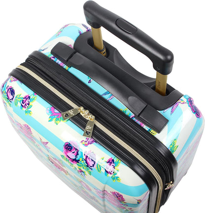 Designer Underseat Luggage Collection - 15 Inch Hardside Carry On Suitcase for Women- Lightweight Under Seat Bag with 2-Rolling Wheels