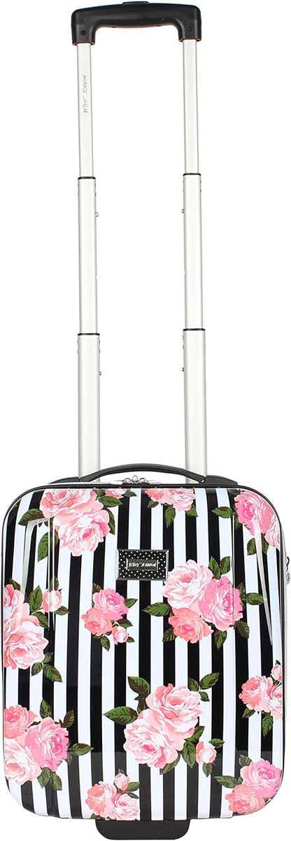 Designer Underseat Luggage Collection - 15 Inch Hardside Carry On Suitcase for Women- Lightweight Under Seat Bag with 2-Rolling Wheels