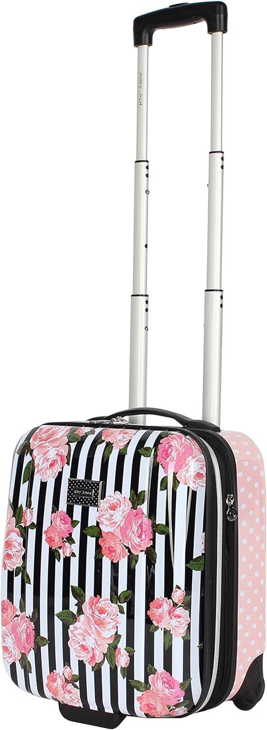 Designer Underseat Luggage Collection - 15 Inch Hardside Carry On Suitcase for Women- Lightweight Under Seat Bag with 2-Rolling Wheels