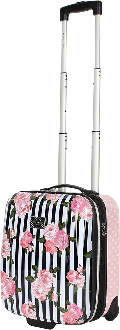 Designer Underseat Luggage Collection - 15 Inch Hardside Carry On Suitcase for Women- Lightweight Under Seat Bag with 2-Rolling Wheels