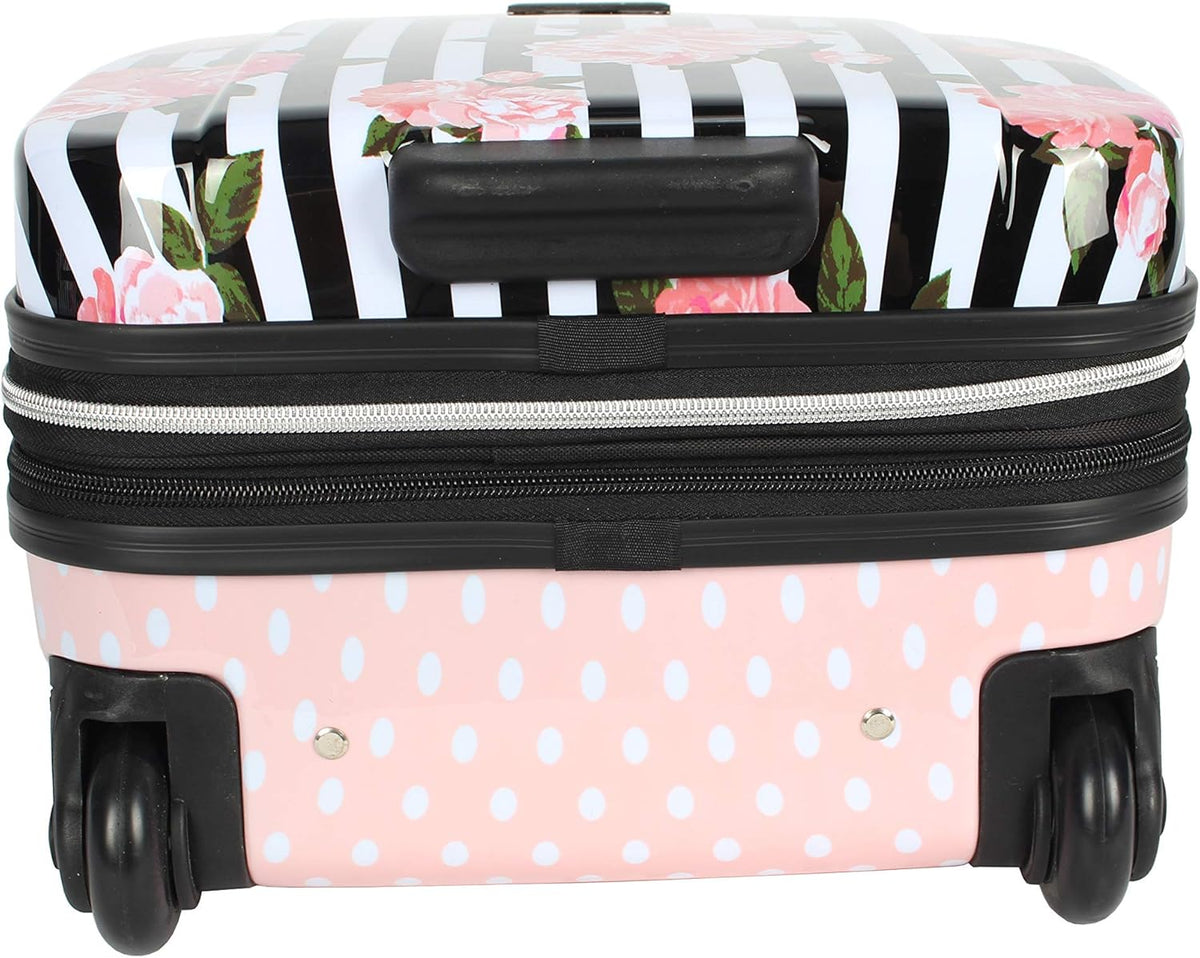 Designer Underseat Luggage Collection - 15 Inch Hardside Carry On Suitcase for Women- Lightweight Under Seat Bag with 2-Rolling Wheels