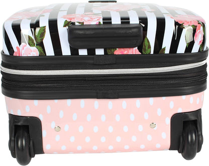 Designer Underseat Luggage Collection - 15 Inch Hardside Carry On Suitcase for Women- Lightweight Under Seat Bag with 2-Rolling Wheels