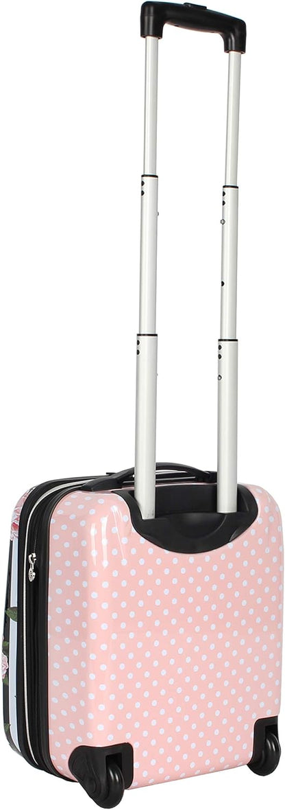 Designer Underseat Luggage Collection - 15 Inch Hardside Carry On Suitcase for Women- Lightweight Under Seat Bag with 2-Rolling Wheels