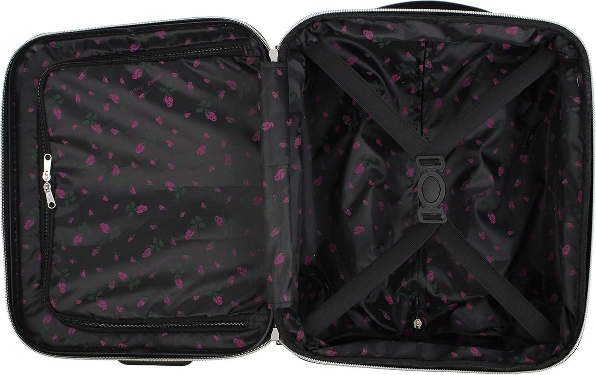 Designer Underseat Luggage Collection - 15 Inch Hardside Carry On Suitcase for Women- Lightweight Under Seat Bag with 2-Rolling Wheels