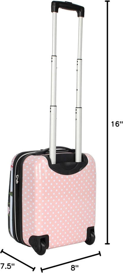 Designer Underseat Luggage Collection - 15 Inch Hardside Carry On Suitcase for Women- Lightweight Under Seat Bag with 2-Rolling Wheels