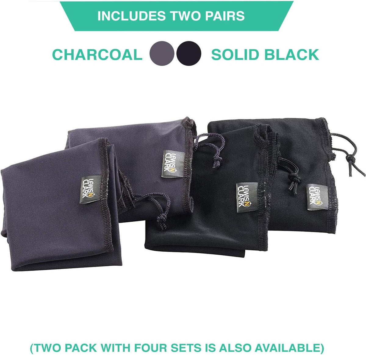 Nylon Drawstring Travel Shoe Bags + Covers for Women & Men, 2 Pair, Charcoal/Black, 1 Pack