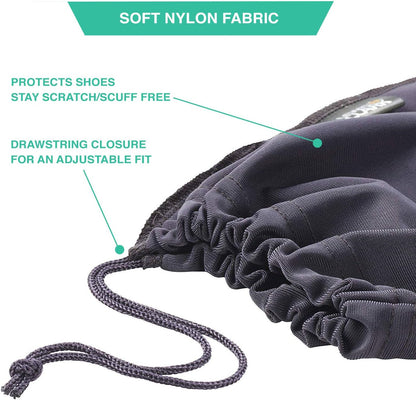 Nylon Drawstring Travel Shoe Bags + Covers for Women & Men, 2 Pair, Charcoal/Black, 1 Pack