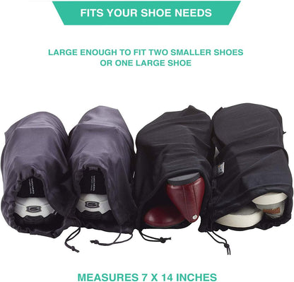 Nylon Drawstring Travel Shoe Bags + Covers for Women & Men, 2 Pair, Charcoal/Black, 1 Pack