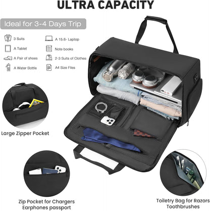 Convertible Garment Bags for Travel, 47L Garment Duffle bag for Hanging Clothes, 3 in 1 Suit Travel Bag for Business Trips with Shoulder Strap, Carry On Suit Luggage for Men,Blackbrown