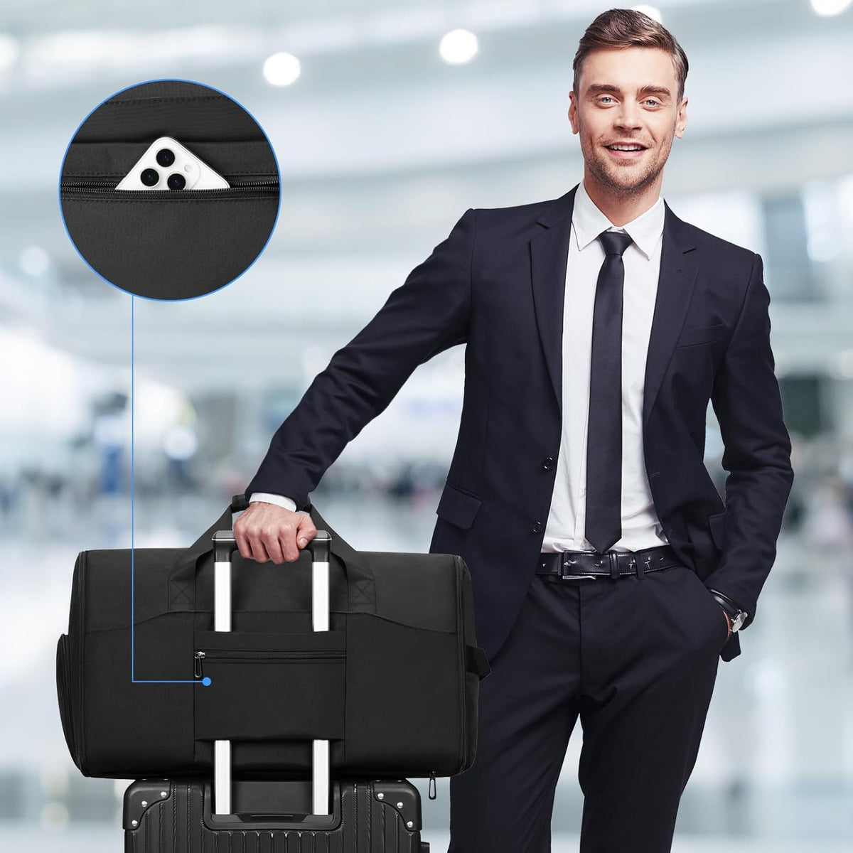 Convertible Garment Bags for Travel, 47L Garment Duffle bag for Hanging Clothes, 3 in 1 Suit Travel Bag for Business Trips with Shoulder Strap, Carry On Suit Luggage for Men,Blackbrown