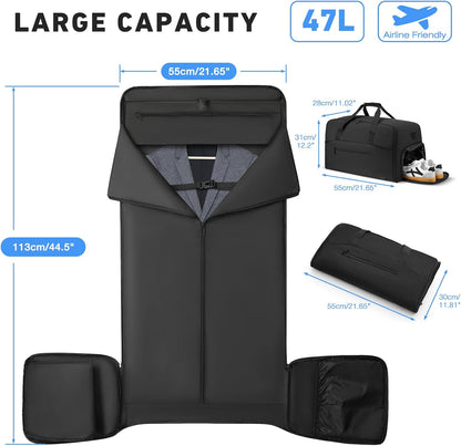 Convertible Garment Bags for Travel, 47L Garment Duffle bag for Hanging Clothes, 3 in 1 Suit Travel Bag for Business Trips with Shoulder Strap, Carry On Suit Luggage for Men,Blackbrown