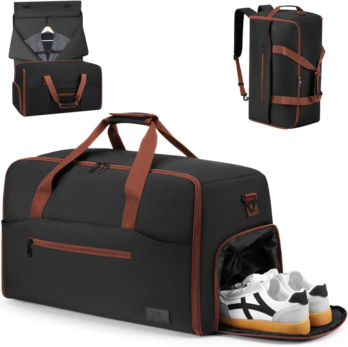 Convertible Garment Bags for Travel, 47L Garment Duffle bag for Hanging Clothes, 3 in 1 Suit Travel Bag for Business Trips with Shoulder Strap, Carry On Suit Luggage for Men,Blackbrown