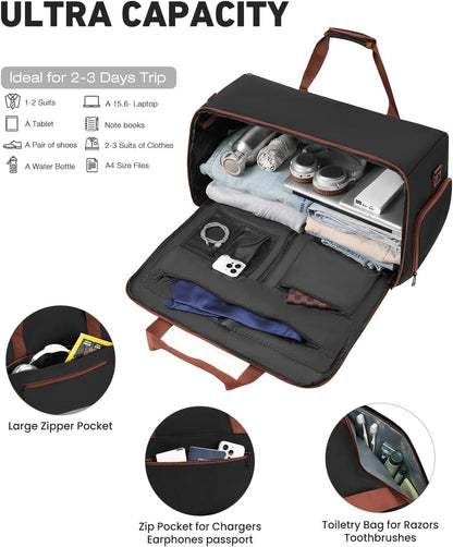 Convertible Garment Bags for Travel, 47L Garment Duffle bag for Hanging Clothes, 3 in 1 Suit Travel Bag for Business Trips with Shoulder Strap, Carry On Suit Luggage for Men,Blackbrown