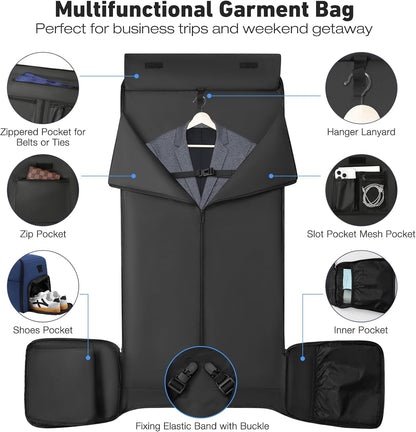Convertible Garment Bags for Travel, 47L Garment Duffle bag for Hanging Clothes, 3 in 1 Suit Travel Bag for Business Trips with Shoulder Strap, Carry On Suit Luggage for Men,Blackbrown
