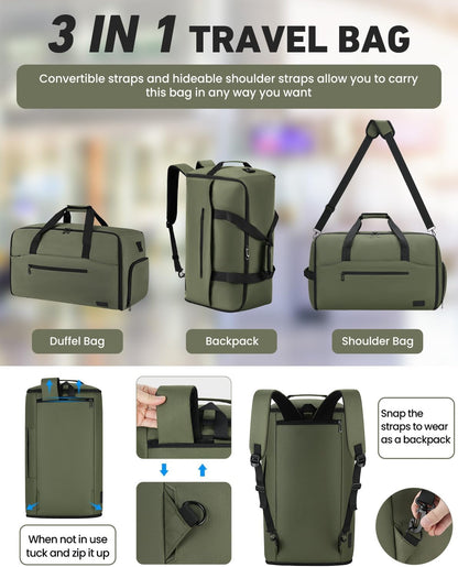 Convertible Garment Bags for Travel, 47L Garment Duffle bag for Hanging Clothes, 3 in 1 Suit Travel Bag for Business Trips with Shoulder Strap, Carry On Suit Luggage for Men,Blackbrown