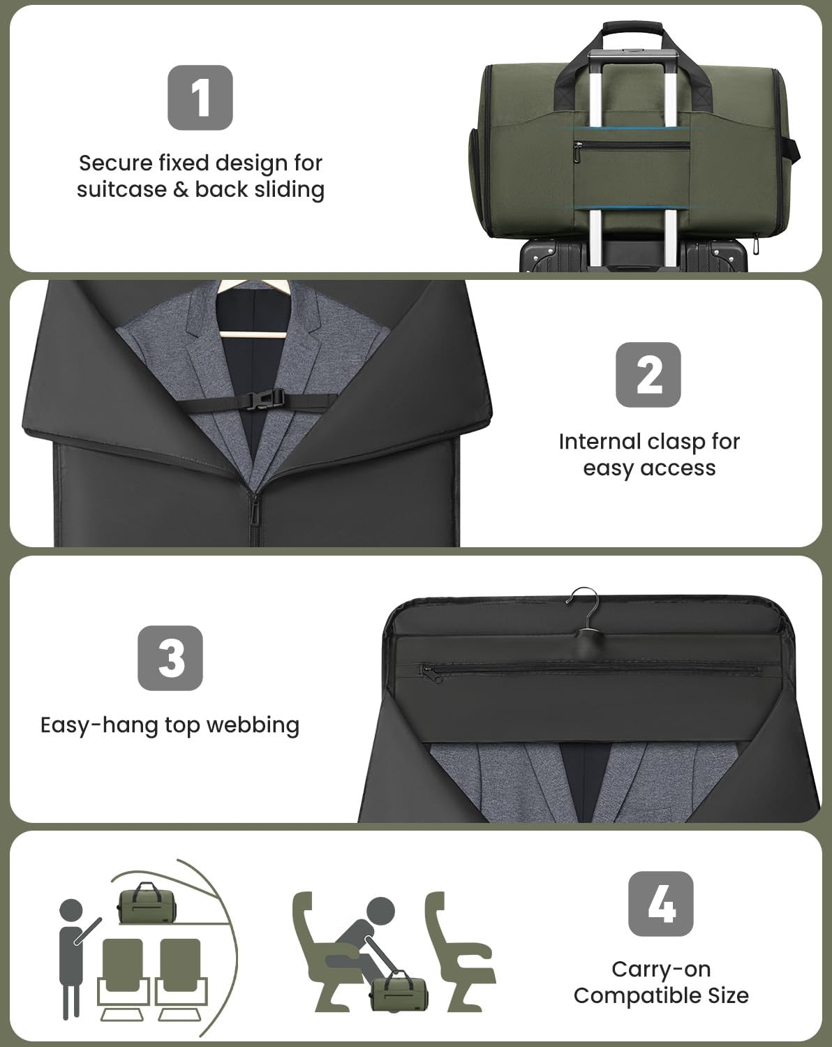 Convertible Garment Bags for Travel, 47L Garment Duffle bag for Hanging Clothes, 3 in 1 Suit Travel Bag for Business Trips with Shoulder Strap, Carry On Suit Luggage for Men,Blackbrown