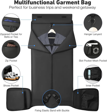 Convertible Garment Bags for Travel, 47L Garment Duffle bag for Hanging Clothes, 3 in 1 Suit Travel Bag for Business Trips with Shoulder Strap, Carry On Suit Luggage for Men,Blackbrown