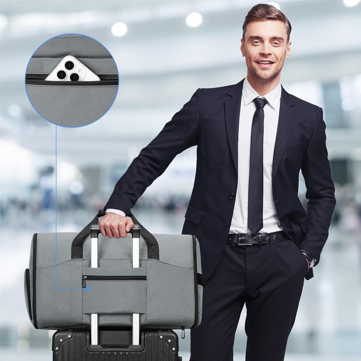 Convertible Garment Bags for Travel, 47L Garment Duffle bag for Hanging Clothes, 3 in 1 Suit Travel Bag for Business Trips with Shoulder Strap, Carry On Suit Luggage for Men,Blackbrown