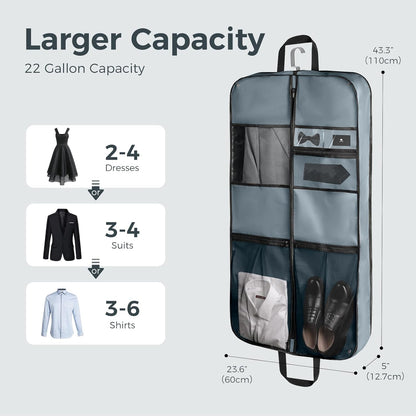 40" Gusseted Travel Garment Bag, Heavy Duty Hanging Suit Bag, Dress Bag for Closet Storage, Foldable Suit Cover Protector for Clothes Shirts Dresses Coats(Grey)