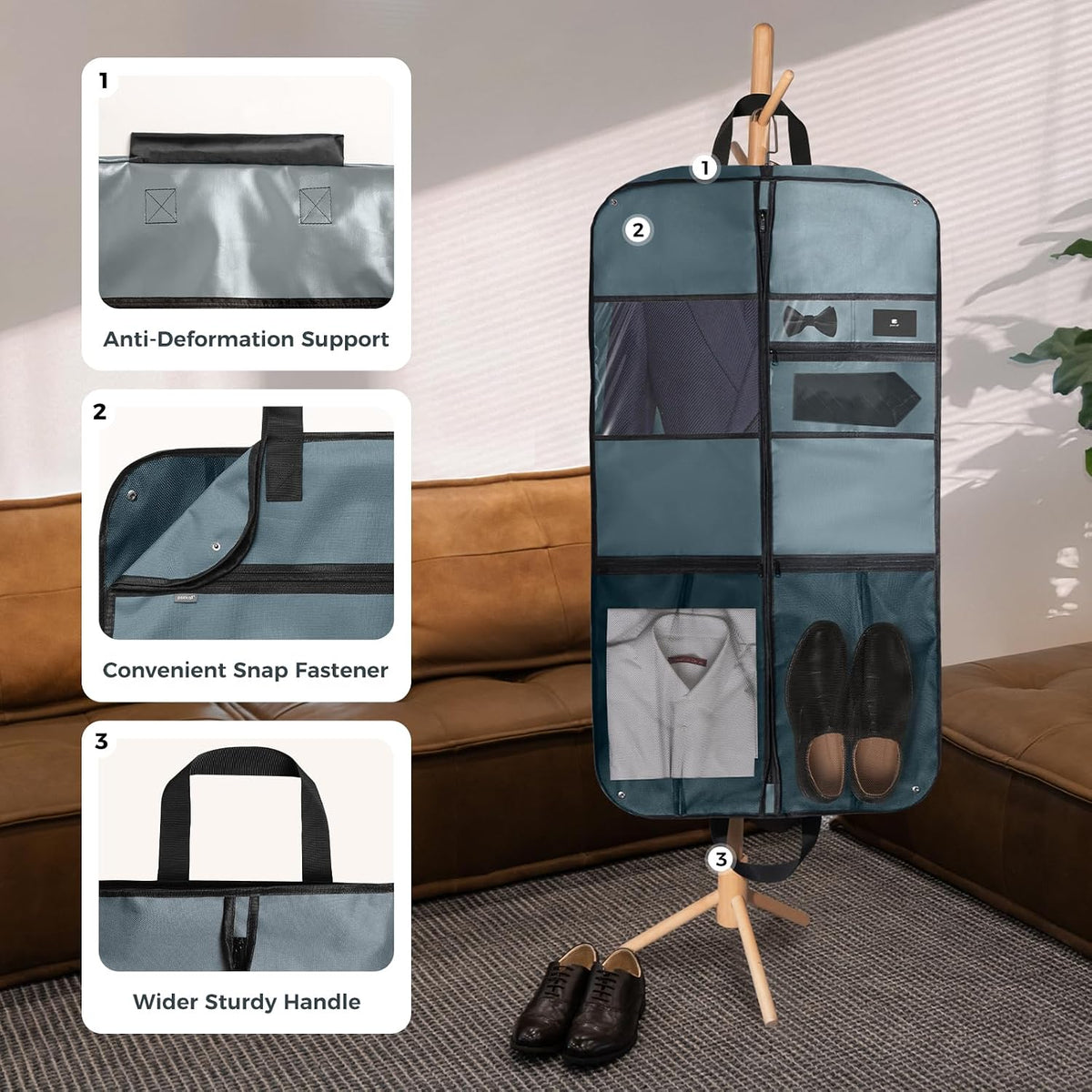 40" Gusseted Travel Garment Bag, Heavy Duty Hanging Suit Bag, Dress Bag for Closet Storage, Foldable Suit Cover Protector for Clothes Shirts Dresses Coats(Grey)