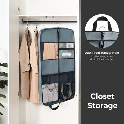 40" Gusseted Travel Garment Bag, Heavy Duty Hanging Suit Bag, Dress Bag for Closet Storage, Foldable Suit Cover Protector for Clothes Shirts Dresses Coats(Grey)