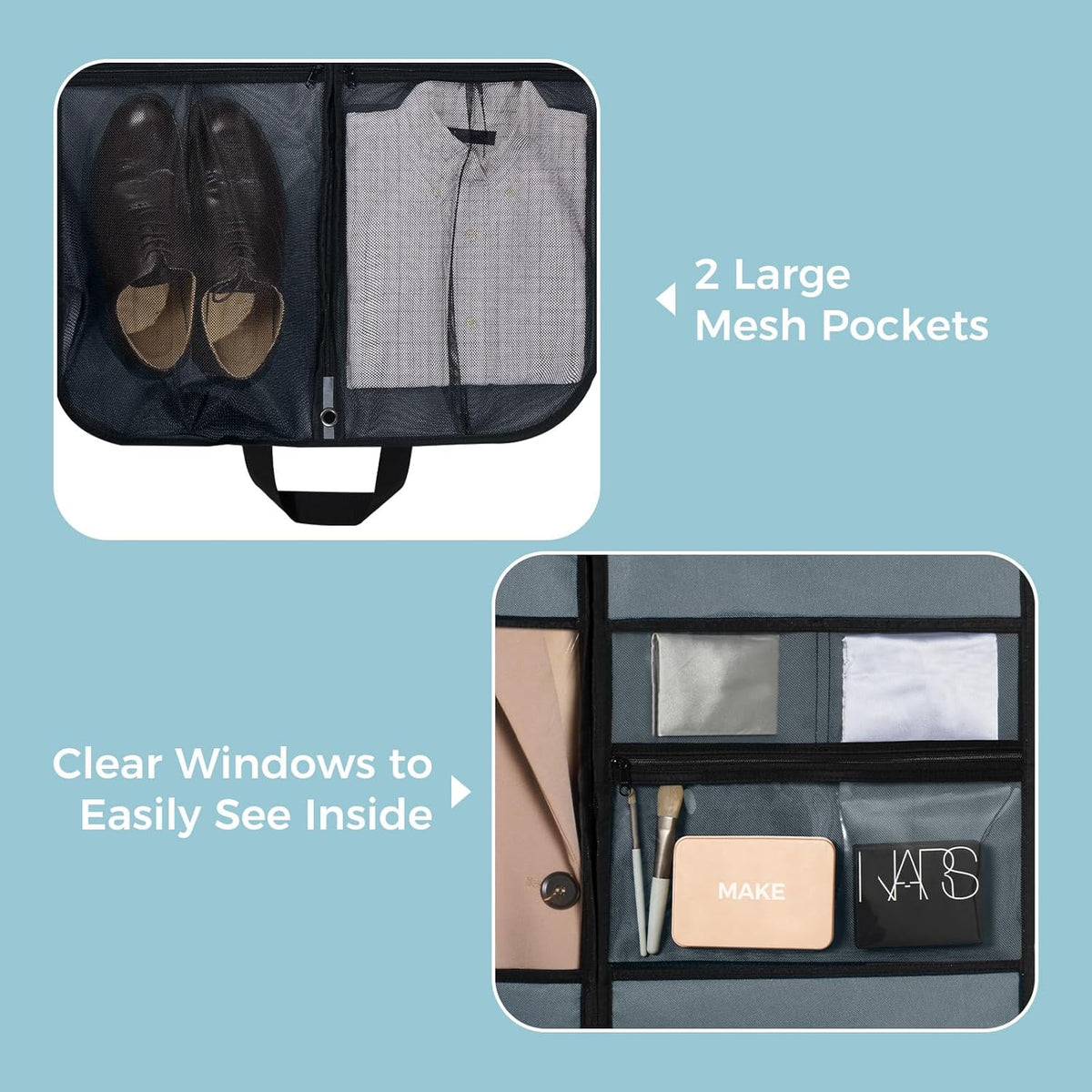 40" Gusseted Travel Garment Bag, Heavy Duty Hanging Suit Bag, Dress Bag for Closet Storage, Foldable Suit Cover Protector for Clothes Shirts Dresses Coats(Grey)