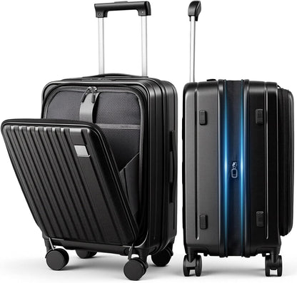 Expandable Top Opening 20 Inch Carry On Luggage with Laptop Compartment – Polycarbonate Hard Shell Suitcase, TSA Lock & Spinner Wheels (White)