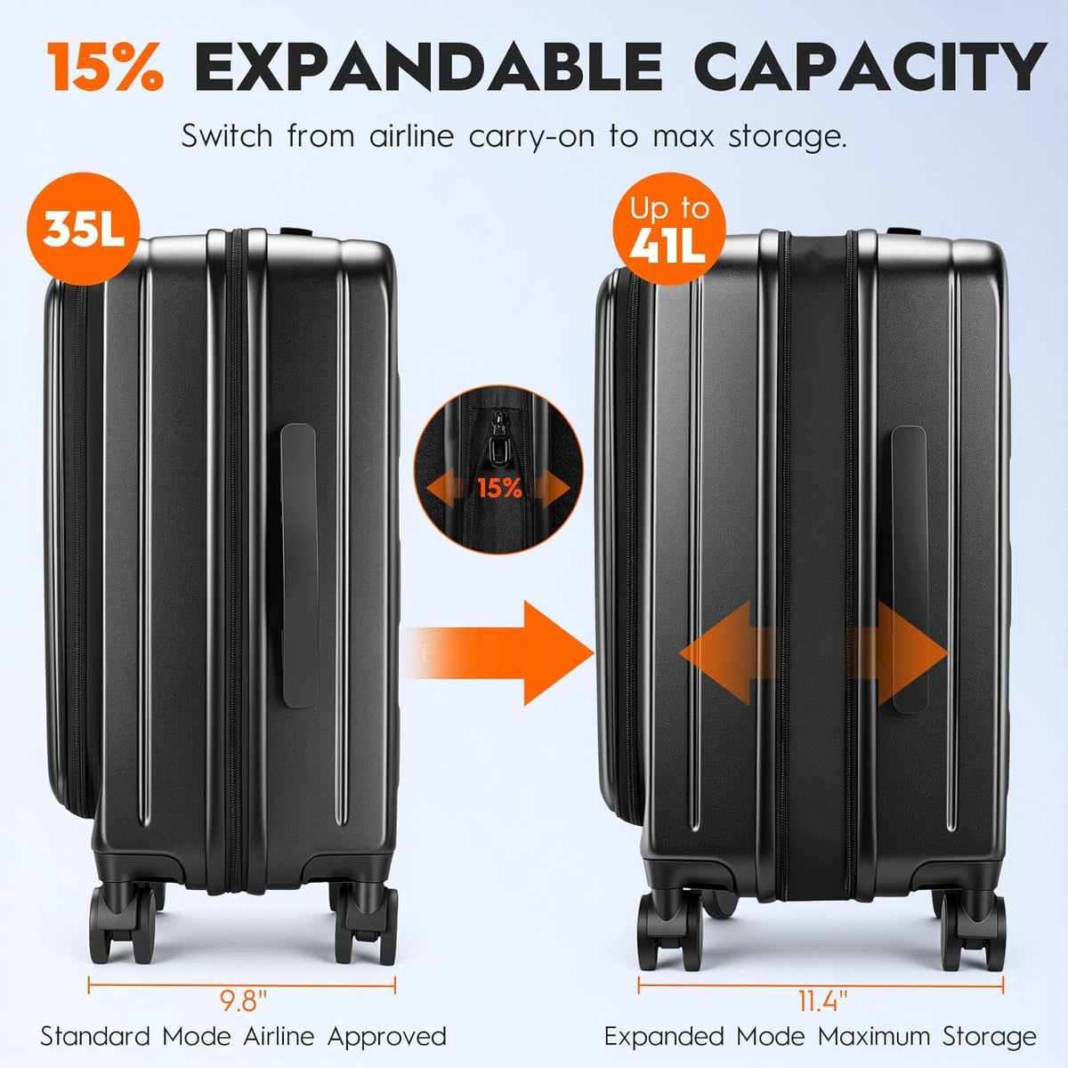 Expandable Top Opening 20 Inch Carry On Luggage with Laptop Compartment – Polycarbonate Hard Shell Suitcase, TSA Lock & Spinner Wheels (White)