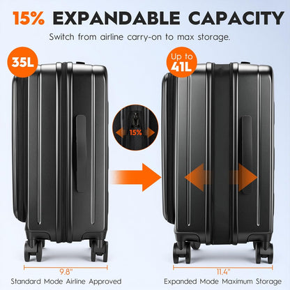 Expandable Top Opening 20 Inch Carry On Luggage with Laptop Compartment – Polycarbonate Hard Shell Suitcase, TSA Lock & Spinner Wheels (White)
