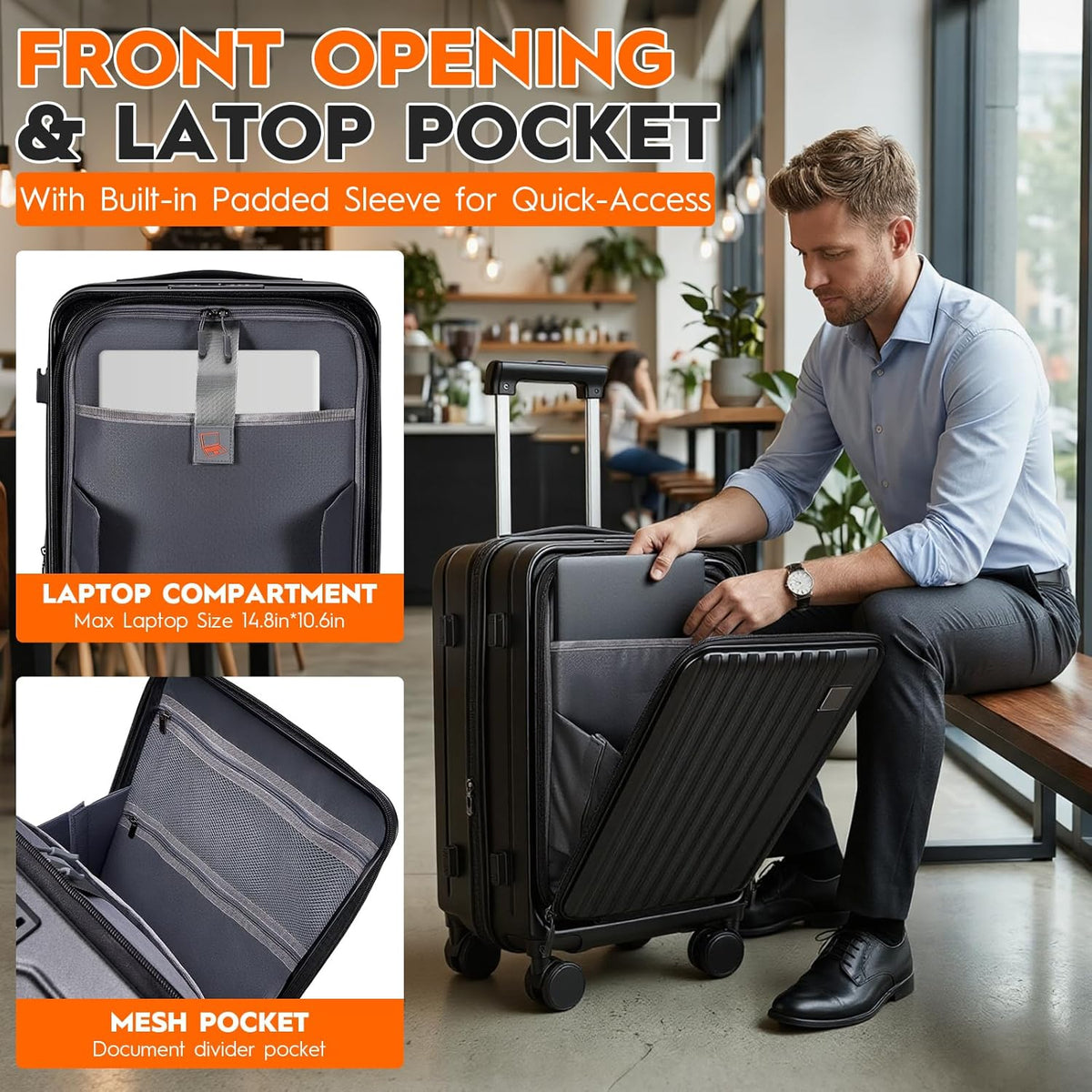 Expandable Top Opening 20 Inch Carry On Luggage with Laptop Compartment – Polycarbonate Hard Shell Suitcase, TSA Lock & Spinner Wheels (White)