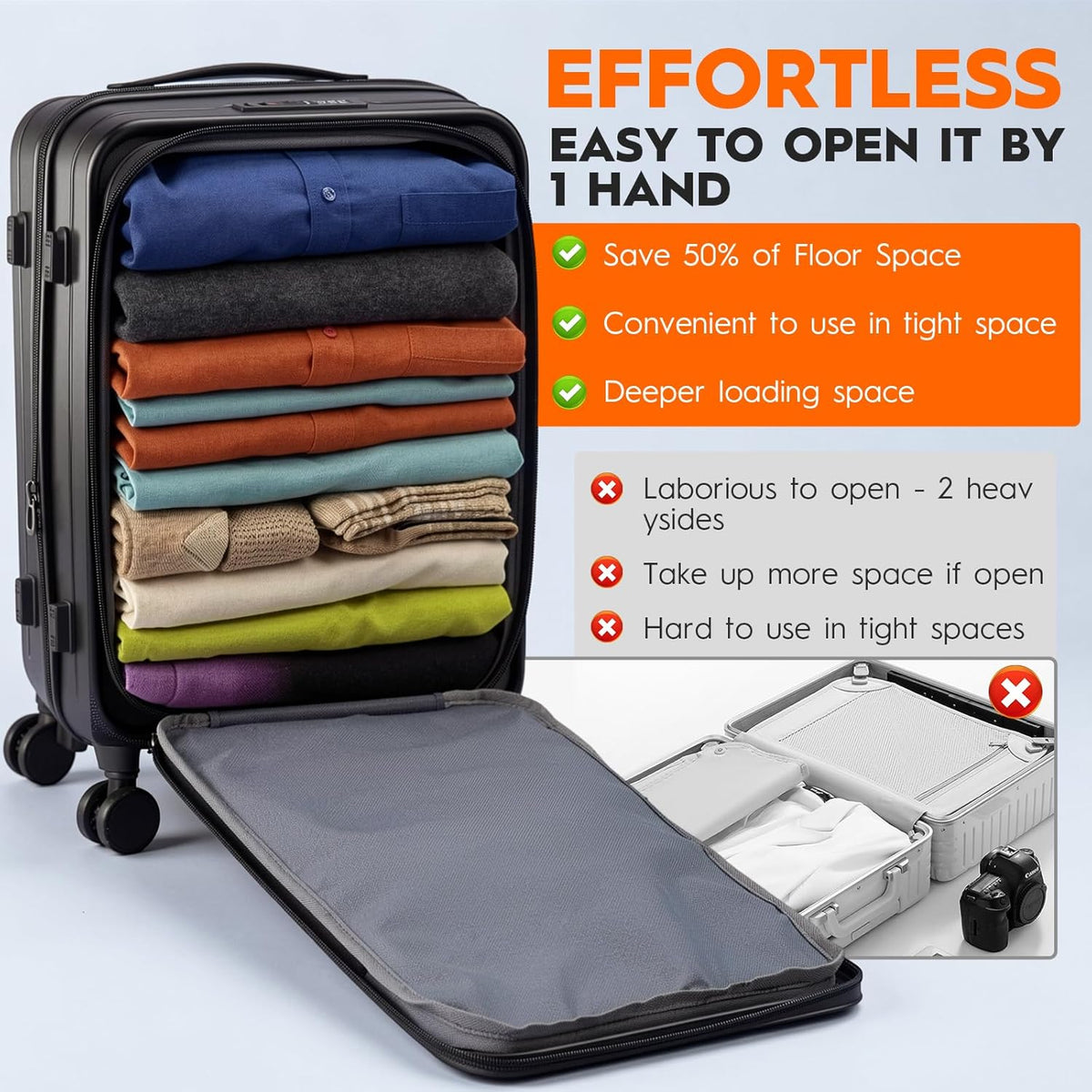 Expandable Top Opening 20 Inch Carry On Luggage with Laptop Compartment – Polycarbonate Hard Shell Suitcase, TSA Lock & Spinner Wheels (White)