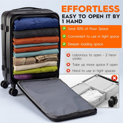 Expandable Top Opening 20 Inch Carry On Luggage with Laptop Compartment – Polycarbonate Hard Shell Suitcase, TSA Lock & Spinner Wheels (White)