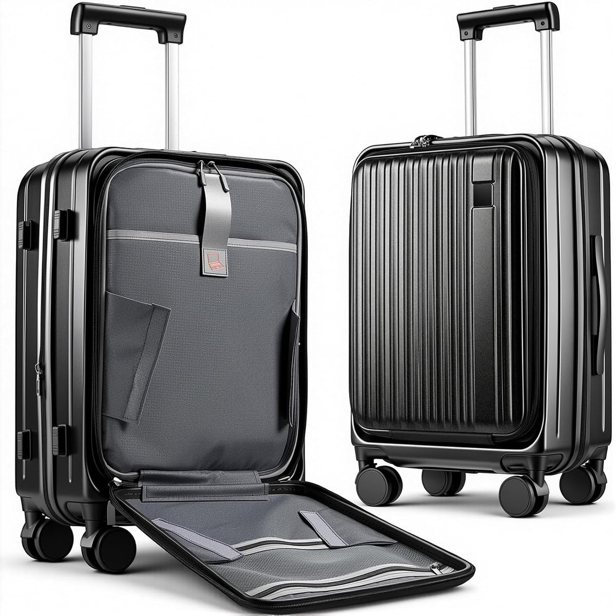 Expandable Top Opening 20 Inch Carry On Luggage with Laptop Compartment – Polycarbonate Hard Shell Suitcase, TSA Lock & Spinner Wheels (White)