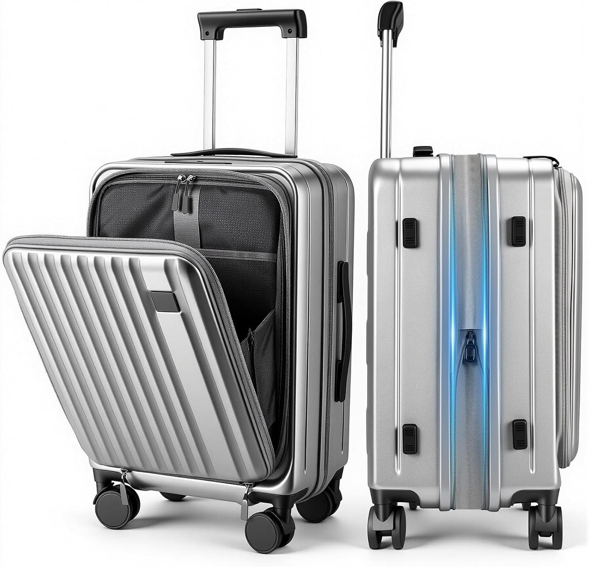 Expandable Top Opening 20 Inch Carry On Luggage with Laptop Compartment – Polycarbonate Hard Shell Suitcase, TSA Lock & Spinner Wheels (White)