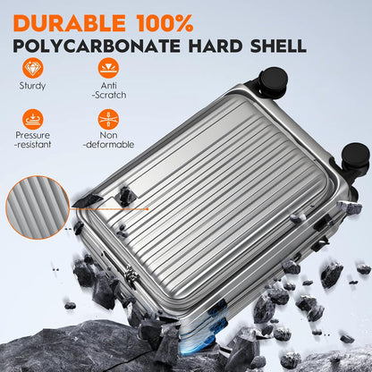 Expandable Top Opening 20 Inch Carry On Luggage with Laptop Compartment – Polycarbonate Hard Shell Suitcase, TSA Lock & Spinner Wheels (White)