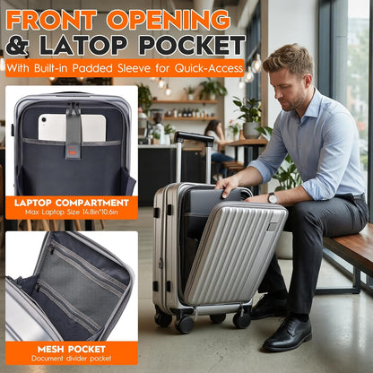 Expandable Top Opening 20 Inch Carry On Luggage with Laptop Compartment – Polycarbonate Hard Shell Suitcase, TSA Lock & Spinner Wheels (White)